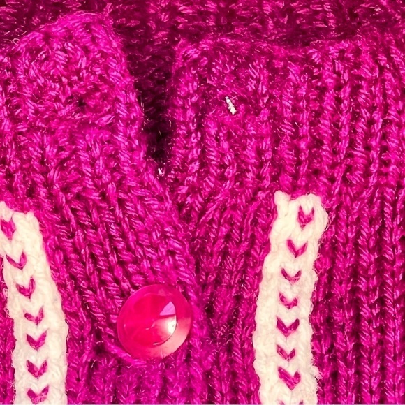 HAND-KNIT Vintage Snowflake Cardigan Sweater Magenta Purple Women's Size S - Picture 15 of 15